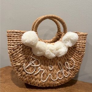 Tan Woven Bride Bag with White Accents